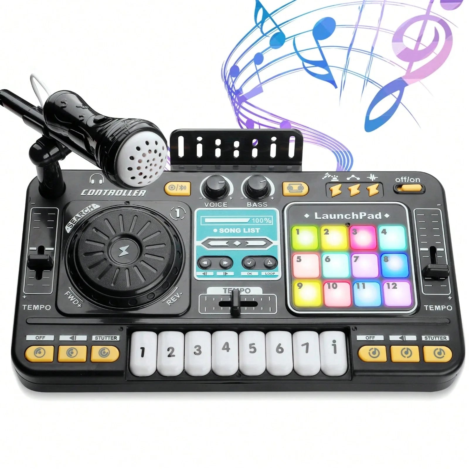 DJ Mixer for Kids, Toddler DJ Mixing Table with DJ Turntable, Game Mode, Light & Speed Control and Microphone, Gifts for 3 4 5 6