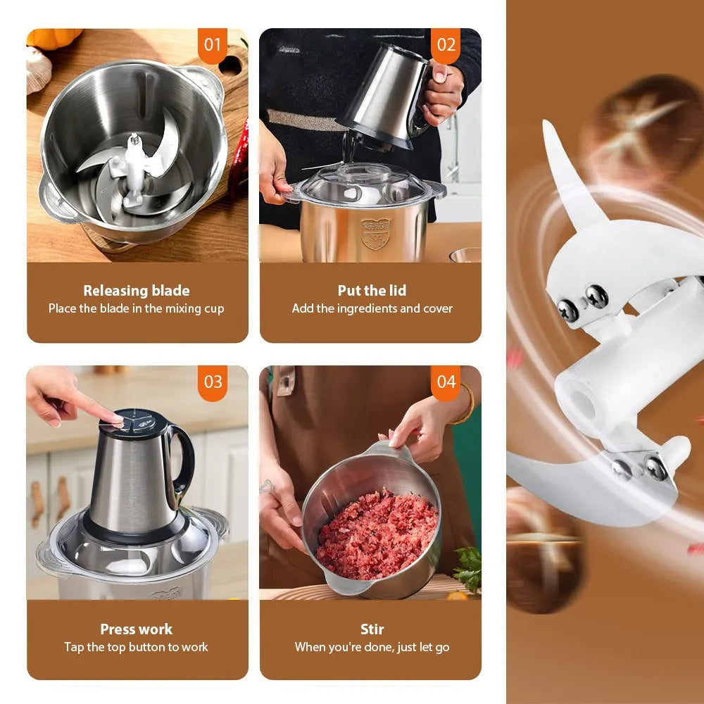 5L Electric Meat Grinders 304 Stainless Steel Food Crusher Vegetable Slicer Chopper Mincer Baby Food Processor for Dog Food