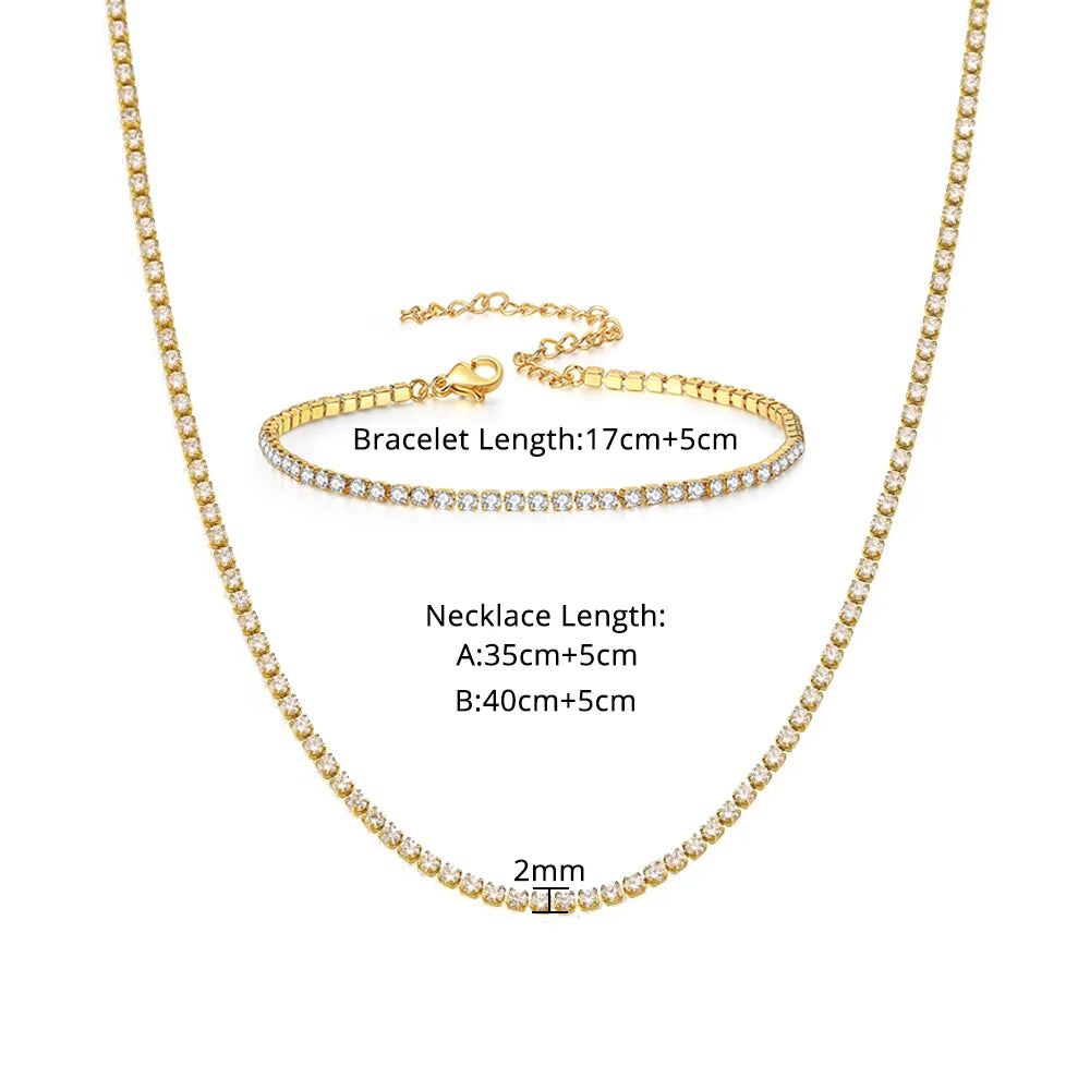 Trendy Iced Out Tennis Chain Set Gold Silver Color Stainless Steel Choker Necklace Bracelet for Women Party Jewelry Sets 2025