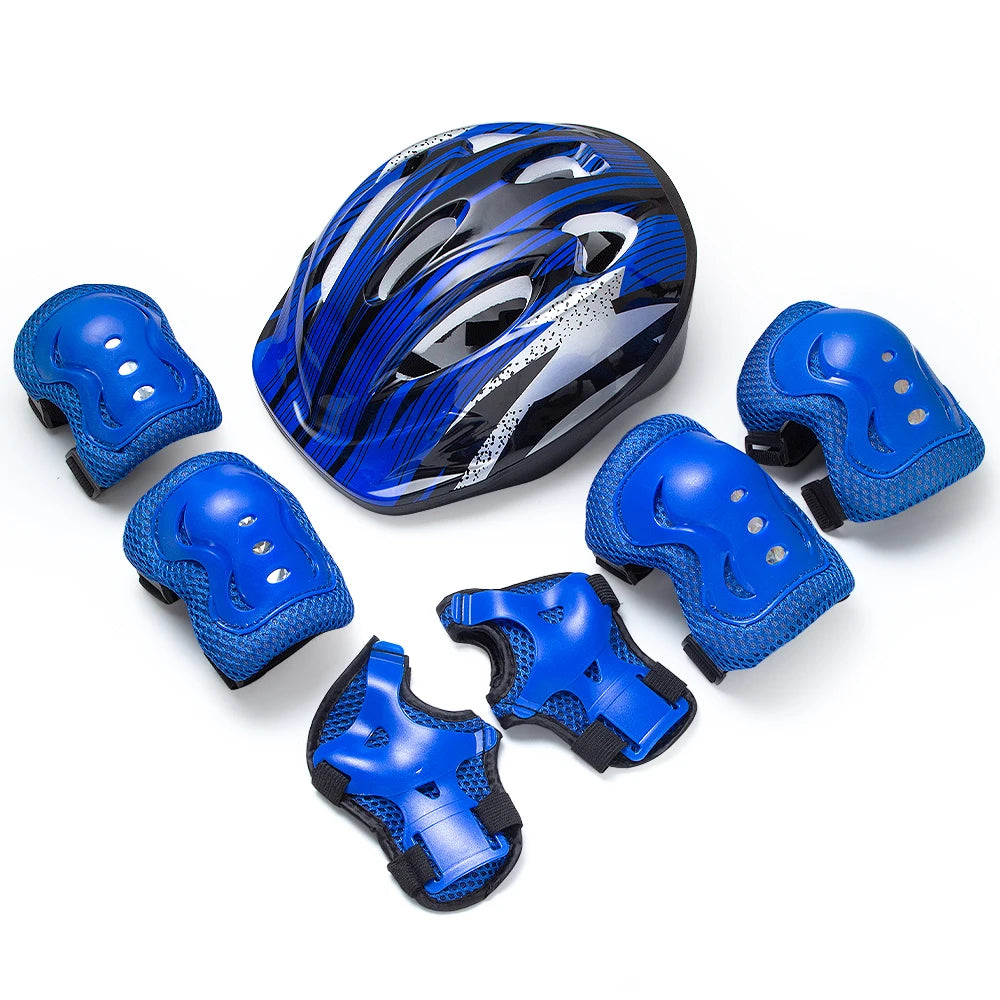 7 Pcs Kids Protective Gear Set, Roller Skating Helmet & Pads for Boys and Girls, Knee Elbow Wrist Guards for Skateboard Scooter