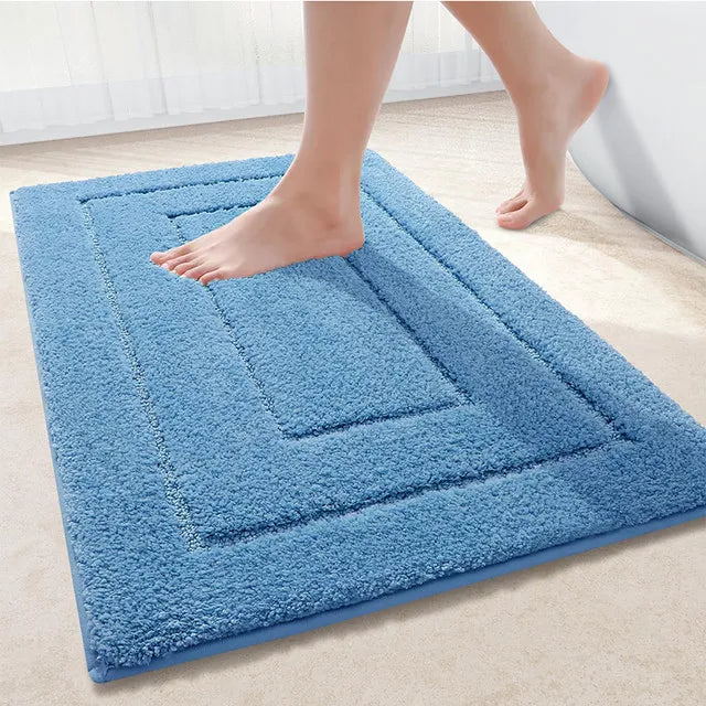 Microfibre Bathroom Rugs Non-Slip Washable Bath Doormat Water Absorbent Resist Dirt Bath Carpet Shower Velveteen Foot Mat