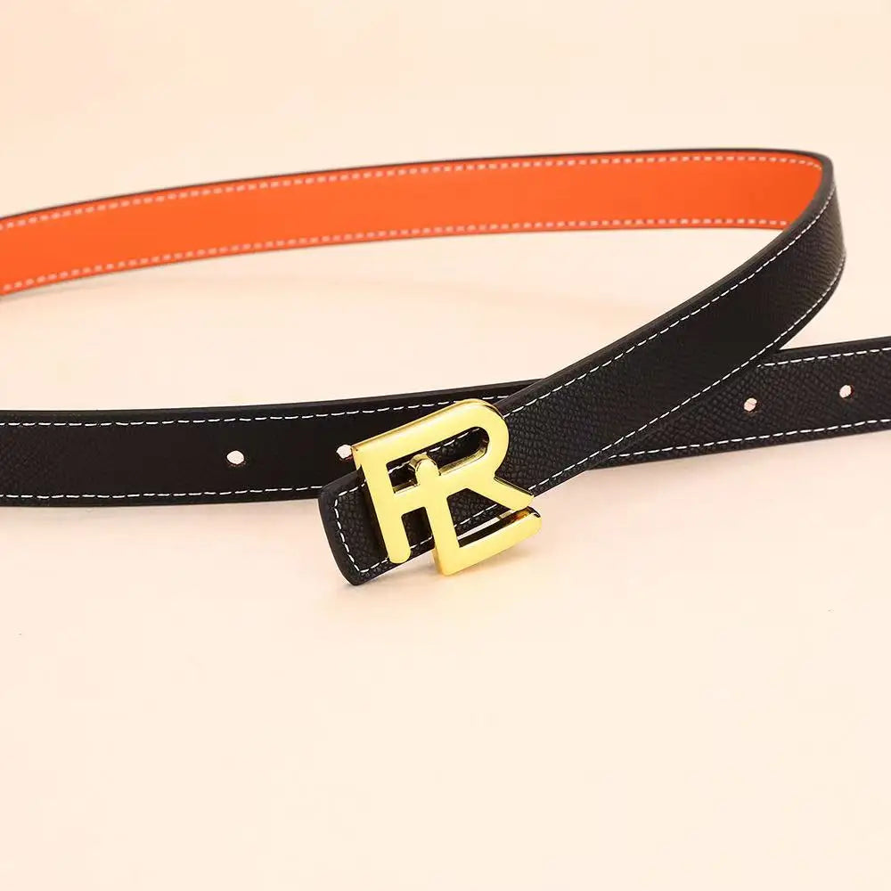 Women's fashion double-sided belt high-quality gold buckle is best suited to women's denim belt dresses