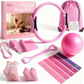 Home Pilates Essentials Kit for Women Pink Ring and Ball Pilates Set Equipment Magic Circle with 5 Resistance Bands Premium Acc