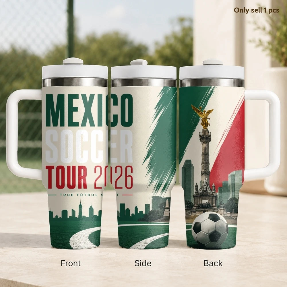 2026 MEXICO Football Vacuum Flasks 40oz Stainless Steel Insulated Tumbler with Handle & Straw Leakproof Travel Mug