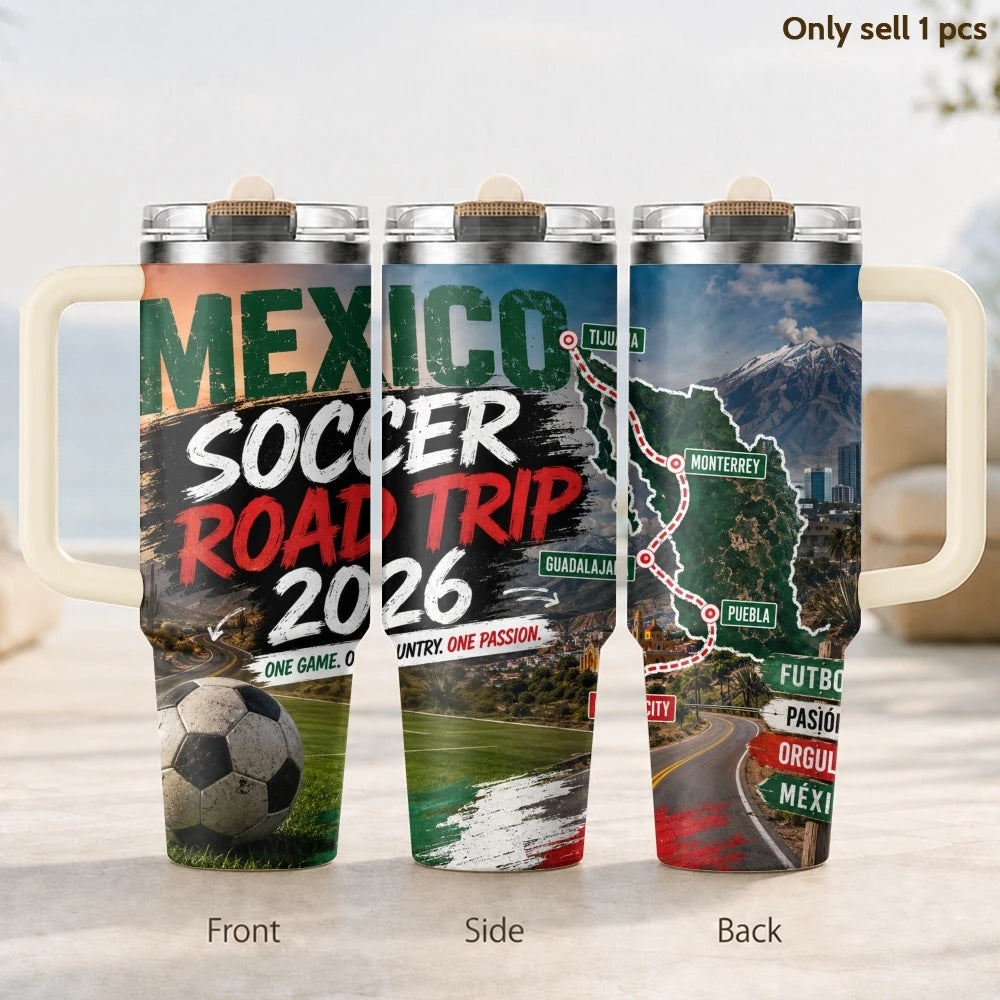 2026 MEXICO Football Vacuum Flasks 40oz 3rd Gen Vacuum Insulated Stainless Steel Tumbler Cup with Handle Straw Lid for Gifts