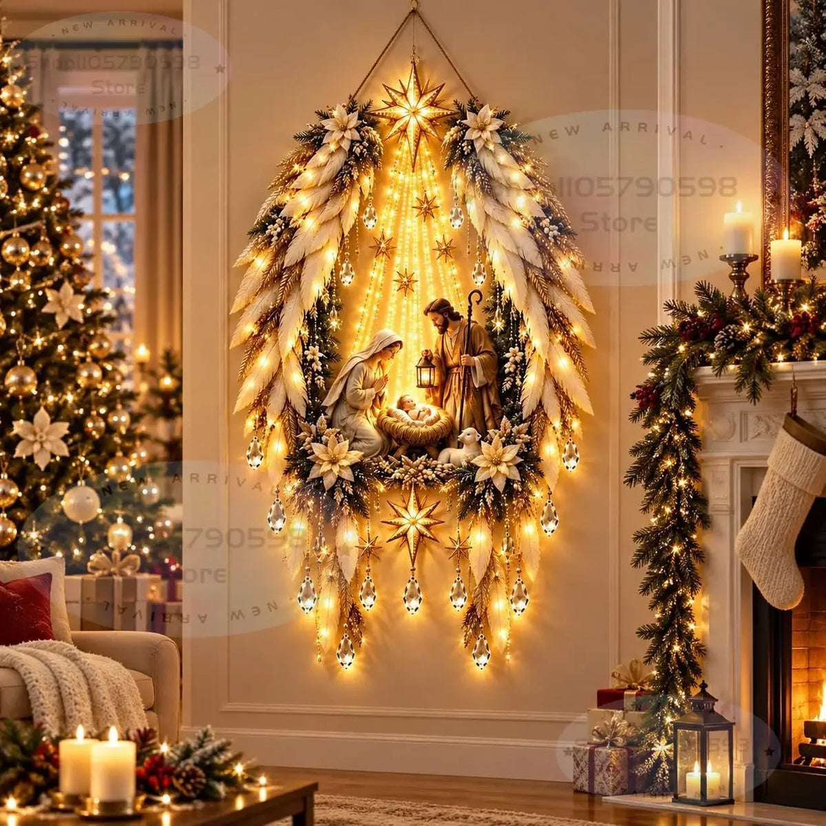 Heavenly Angel Wings Nativity Light – Lighted Nativity Wall Decor,Faith Inspired Holiday Decoration for Christmas Home Decor