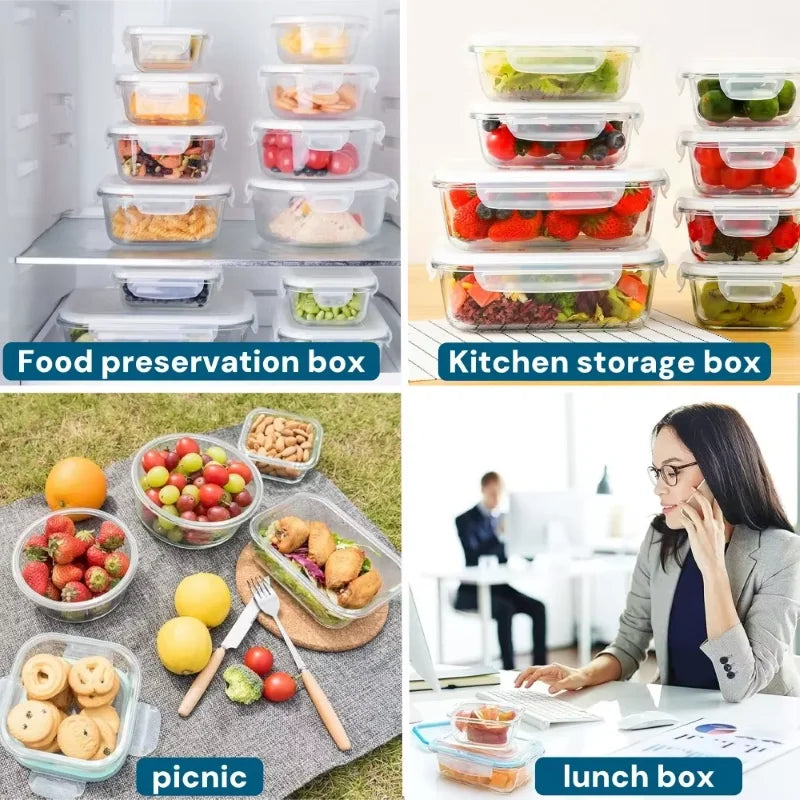 Glass Lunch Box Sealed Fresh-Keeping Box with Lid Portable Student Picnic Box Microwave-Heated Special Food Container Bento Box