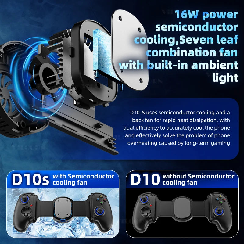 D10/D10S Stretching Cooling Gamepad Bluetooth-compatible 5.2 Joystick For SWITCH/Android/lOS/PC/PS3/PS4 Streaming Controller