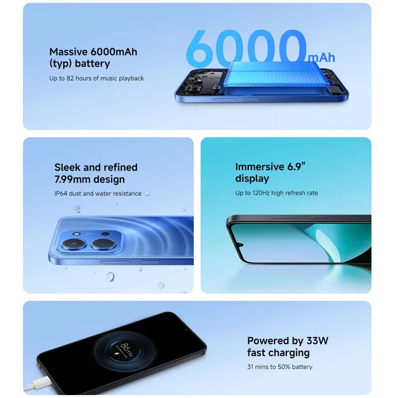 Global Version Xiaomi Redmi 15C Smartphone 6000mAh (typ) Large Battery 33W Charging 50MP AI Dual Camera 6.9" 120Hz Display