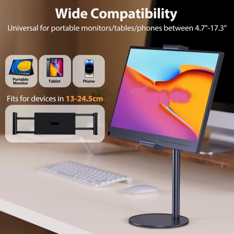 Portable Monitor Stand Height Adjustable Vesa Monitor Tablet Holder up to 24cm Standing Tablet Bracket Desk Mount Wider Base