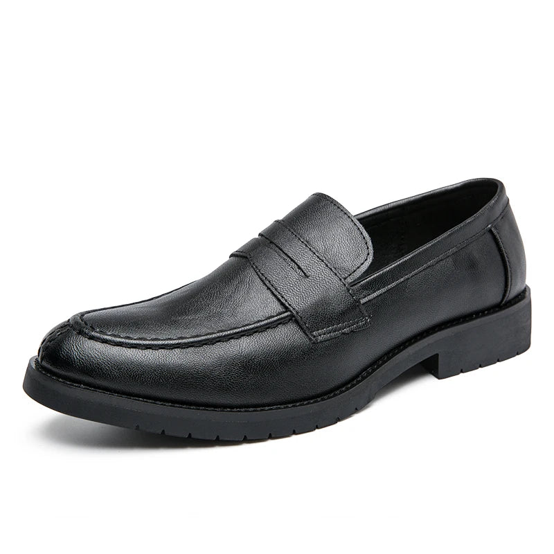 Designer Brand Men's Leather Casual Shoes Versatile for Commuting Work Loafers for Men's Business Flat Shoes Trendy Gray