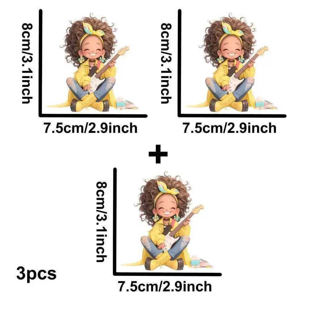 Yellow Guitar Music Girl Heat Transfer Patches For Clothing DIY A-Level Washable T-shirts Iron-on Thermal Stickers