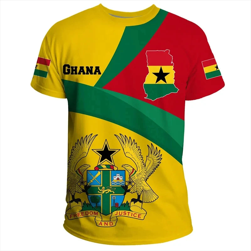 New Summer New Tigre African Country Flag Print T Shirt Man Ghana National Emblem Pattern Casual Oversized Tshirts Male Clothing