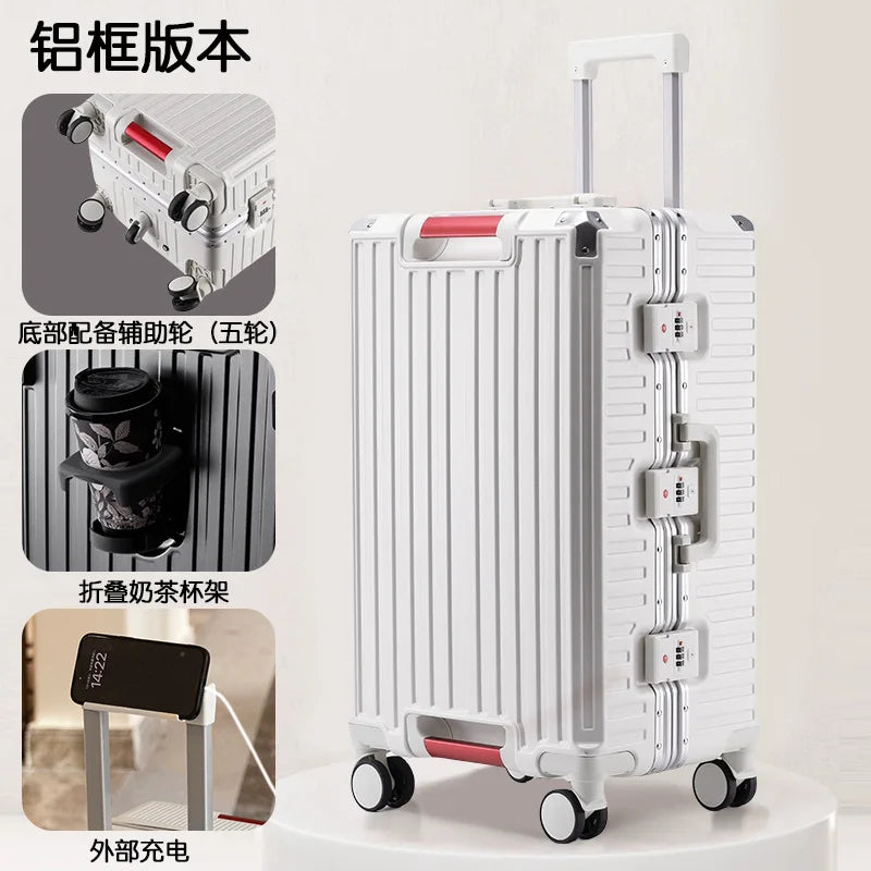 Five Wheels Luggage Aluminum Frame Multifunctional Travel Suitcases  22-28''Large Size Suitcases 3:7 Split