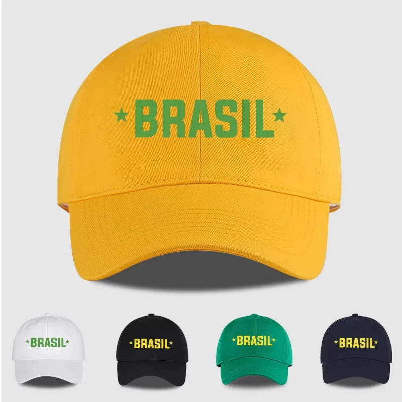 Brazil Fans “BRASIL” Printed Soft-Peak Baseball Cap Unisex Adjustable Sun Hat for Soccer Enthusiasts Adult Child Sunscreen Hats
