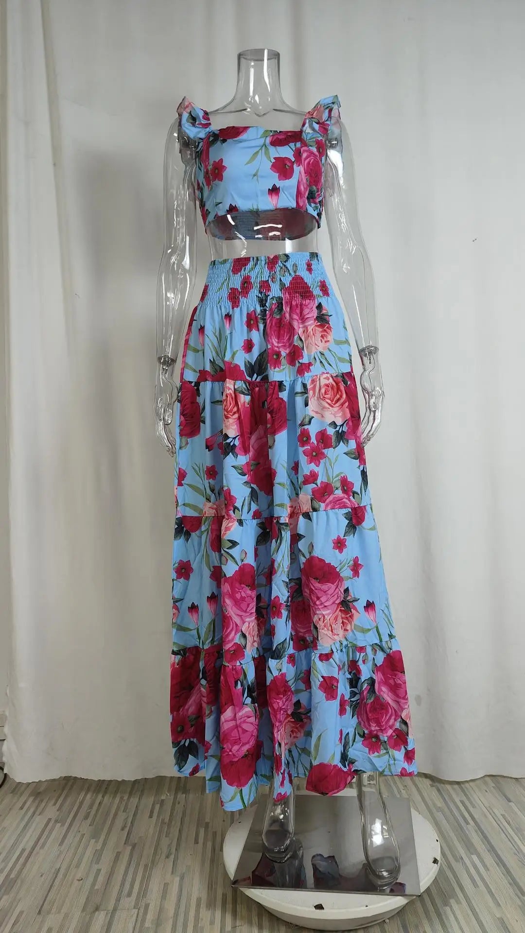 VEITCHE Summer Women Sexy Solid Two Suit Dress Women's Casual Loose Top Maxi Dress 2 Piece Set Female Elegant Holiday Sets