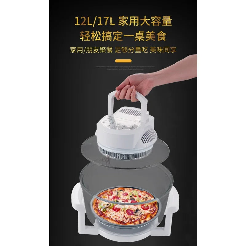 Transparent Air Fryer Oven - 12L Digital Halogen Convection Turbo Flavor Wave with Glass Bowl