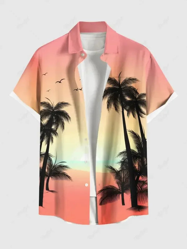 Summer Tiki Men'S Hawaiian Shirt 3D Printed Short Sleeved Button Down Lapel Shirt Oversized Tops Casual Aloha Shirts Man