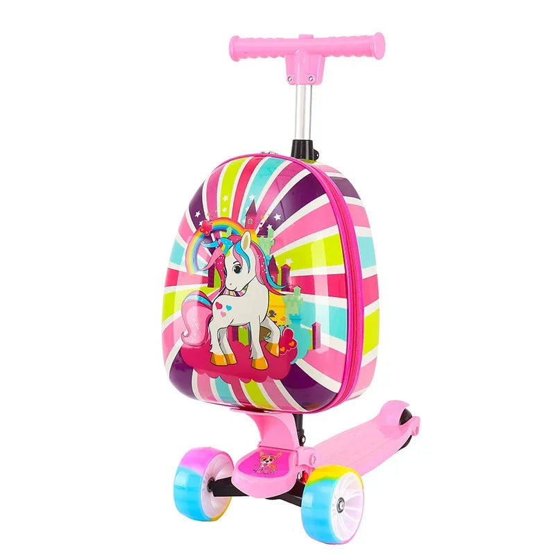 2025 New kids Scooter luggage,skateboard suitcase on wheels,children's gift,Cute Cartoon small trolley case,rolling luggage bag