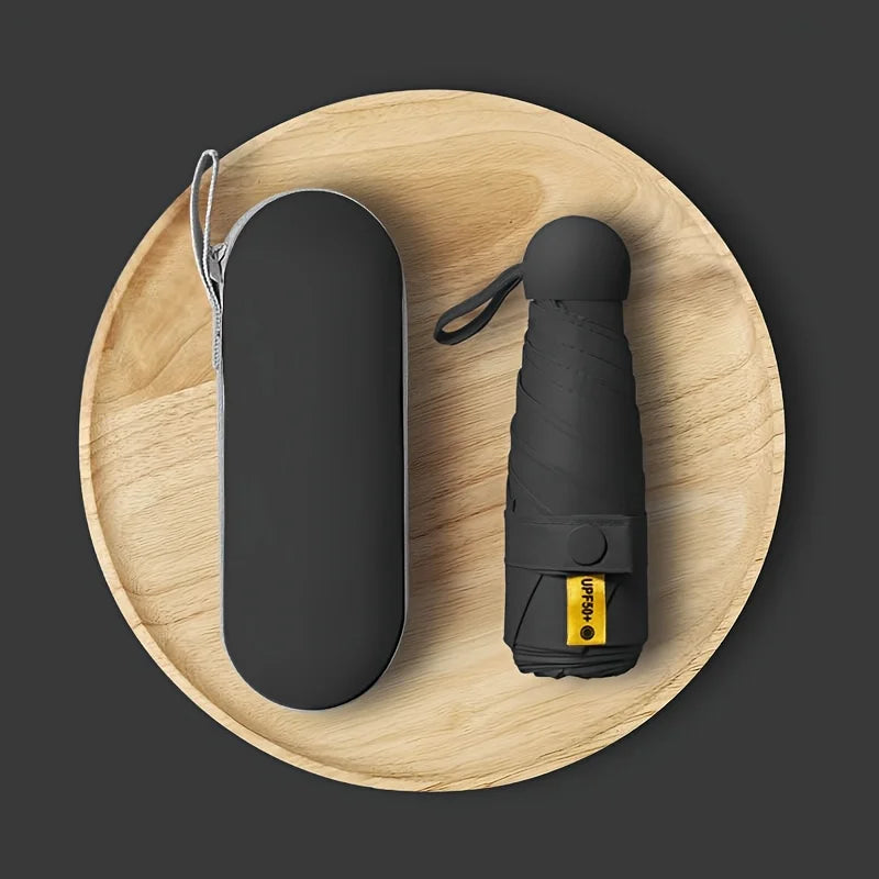 Small sun umbrella with protective cover, compact and ultra portable folding umbrella, with 6 reinforced ribs