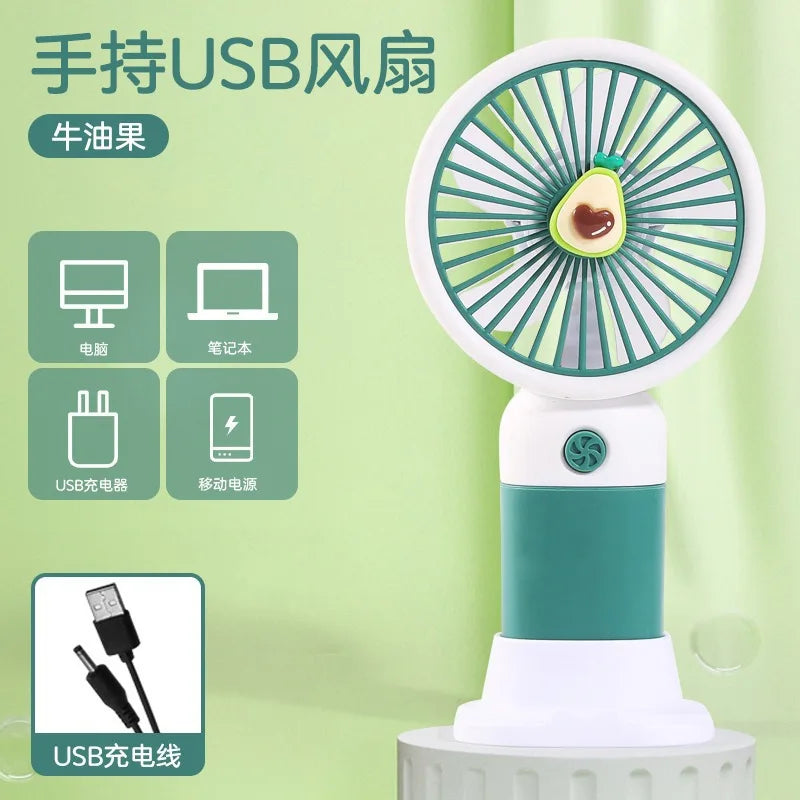 Portable Handheld USB Mini Fan with Stand Cartoon Design Rechargeable Student Fan