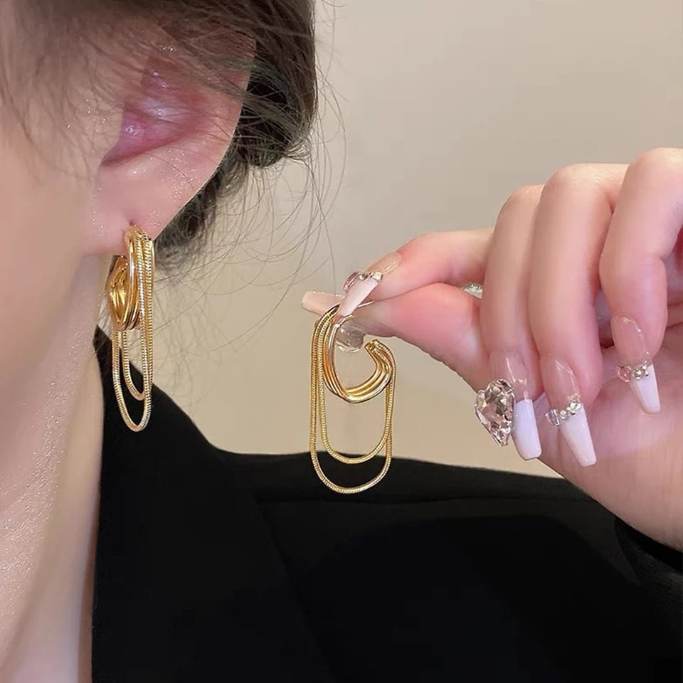 Yupsk Elegant Geometric Tassel Earrings for Women Korean Fashion Long Dangle Earring Wedding Party Statement Gift