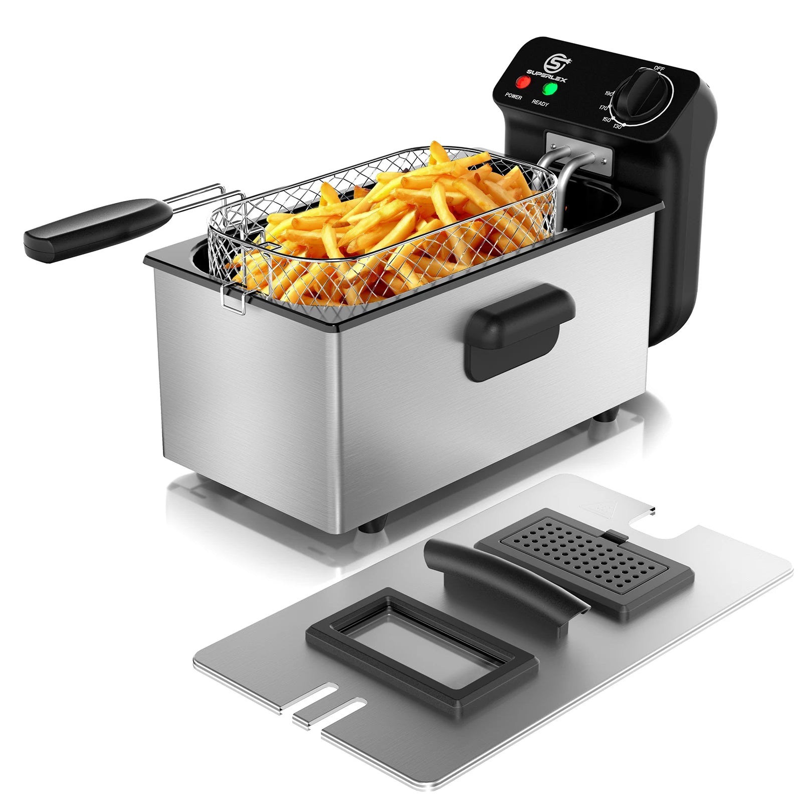 SUPERLEX 2000W Electric Deep Fryers Oil  Adjustable Fried Chicken Grill French Fries Heating Cooker 3L Stainless Steel Fat Fryer
