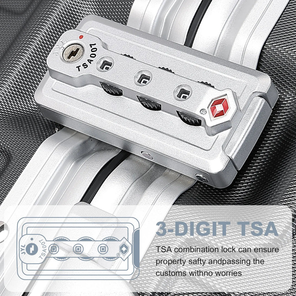 Hard Case Suitcase Trolley Aluminum Frame suitcase PC hand luggage with 4 Rolls TSA Check-in Luggage Trackcase Black