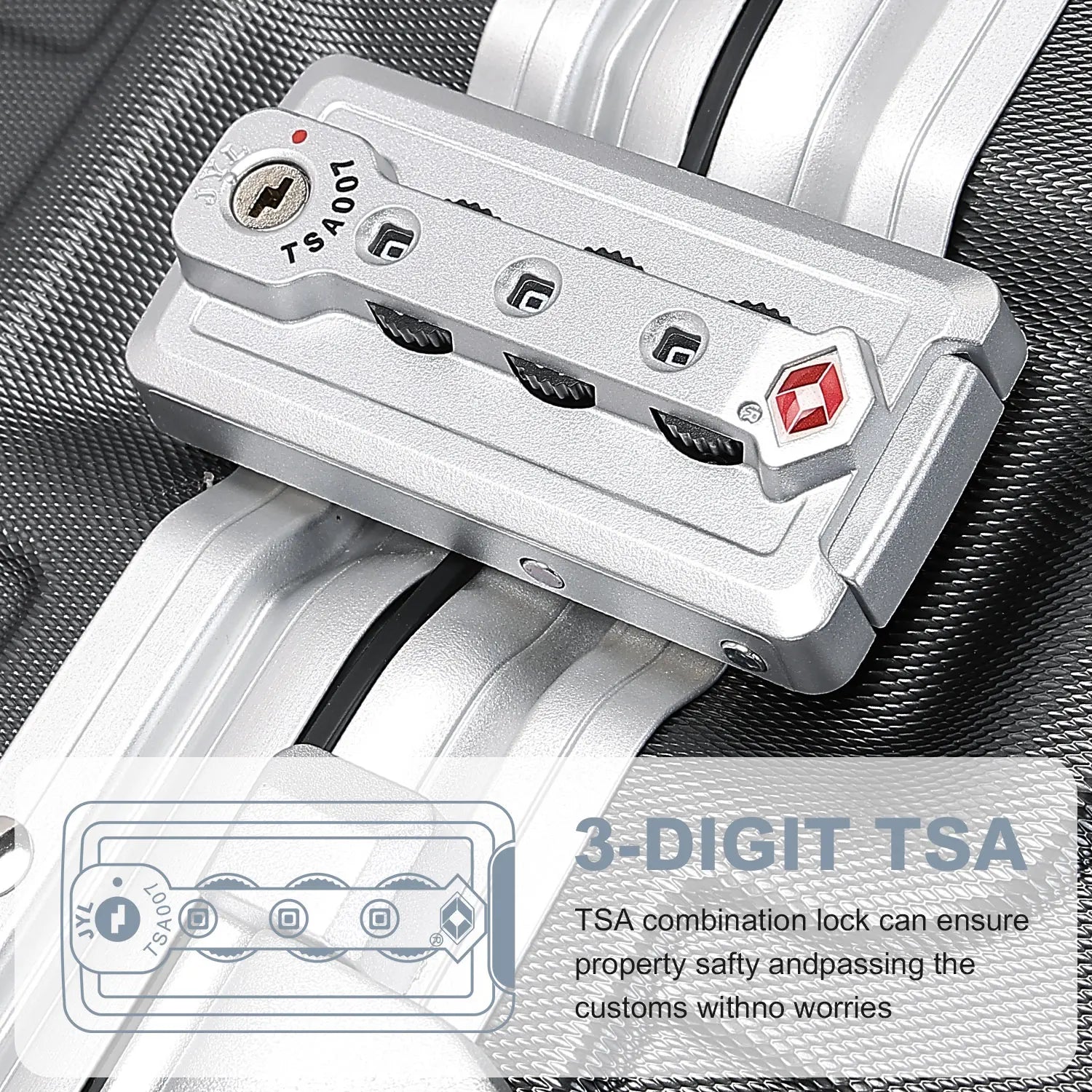 Hard Case Suitcase Trolley Aluminum Frame suitcase PC hand luggage with 4 Rolls TSA Check-in Luggage Trackcase Black
