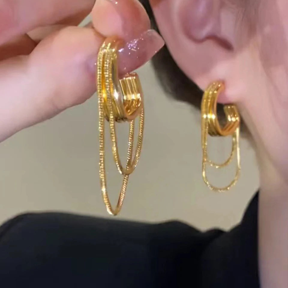 Yupsk Elegant Geometric Tassel Earrings for Women Korean Fashion Long Dangle Earring Wedding Party Statement Gift