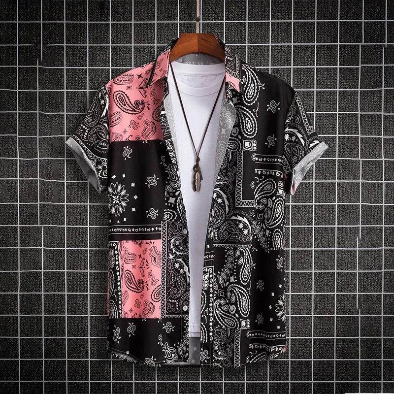 Summer Tiki Men'S Hawaiian Shirt 3D Printed Short Sleeved Button Down Lapel Shirt Oversized Tops Casual Aloha Shirts Man