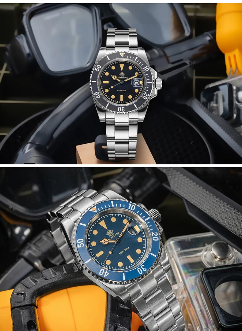 ADDIESDIVE 41mm Stainless Steel Watches Mens Business Leisure Quartz Watch Waterproof Ourdoor Sports 200M Dive WristWatch AD2054