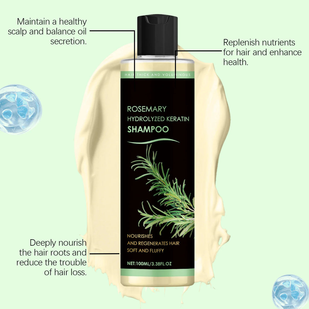 Rosemary Hydrolyzed Keratin Shampoo Soothing Scalp Anti Dandruff Thickening Volumizing Nourishing Regenerating Soft Hair Shampoo