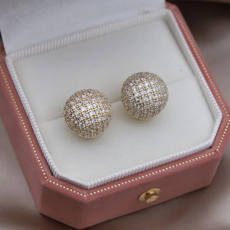 Korean new design fashion jewelry 14K gold plated exquisite close-set zircon round earring simple women's daily work accessories