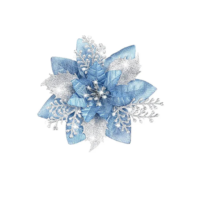 Glitter Artifical Christmas Flowers Mreey Christmas Tree Decoration Happy New Year Ornaments Xmas Fake Flowers Natal