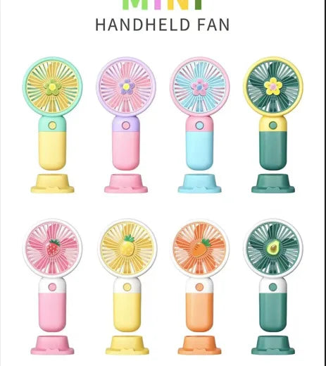 Portable Handheld USB Mini Fan with Stand Cartoon Design Rechargeable Student Fan