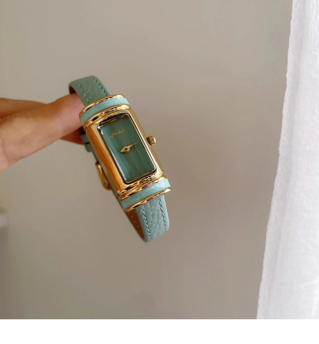 2026 New Luxury Watch Small Gold Bar Styling Designer High-end Fashion Rectangular Watch Leather Quartz Watch Female Gift