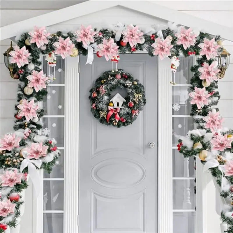 【EFFICIENT 】40PCS 14.5Cm Glitter Artificial Christmas Flowers Merry Christmas Tree Decoration Happy New Year Ornaments Xmas,A