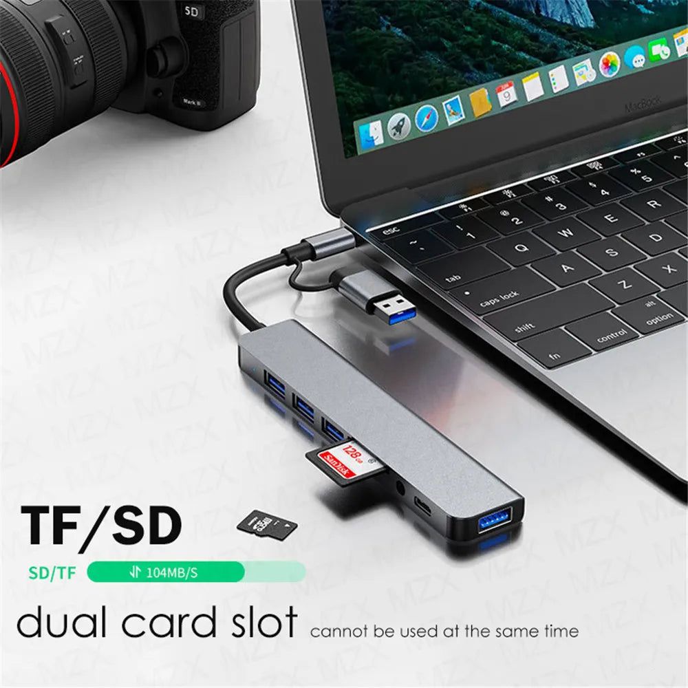 MZX 8 in 1 USB A & Type C Hub Docking Station Multi-Function Adapter with SD/TF Card Reader And Audio for Laptop PC Accessories