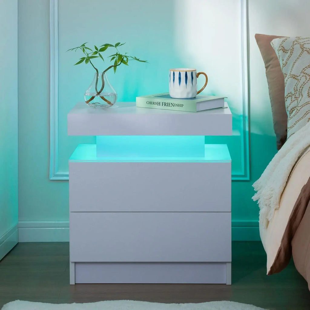 Nightstand Set of 2 LED Nightstand with 2 Drawers,Night Stand Set 2 with LED Light,Bedside Table with Drawers for, Customized