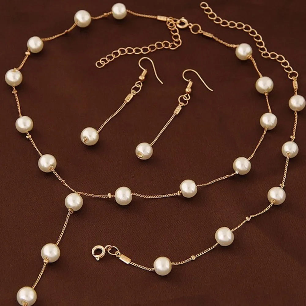Korea Designer 3pcs set Pearl necklace bracelet earrings set for women Luxury Wedding Bride Exquisite Jewelry Accessories Gift