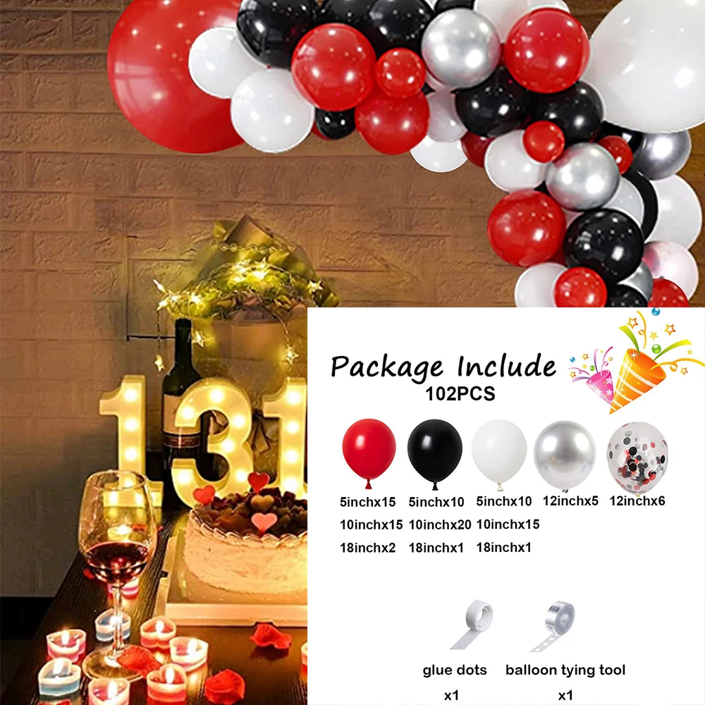 1 Set Red Black Balloons Garland Arch Kit Baby Shower Birthday Decorations Red White Black Silver Balloon Graduation Party Decor
