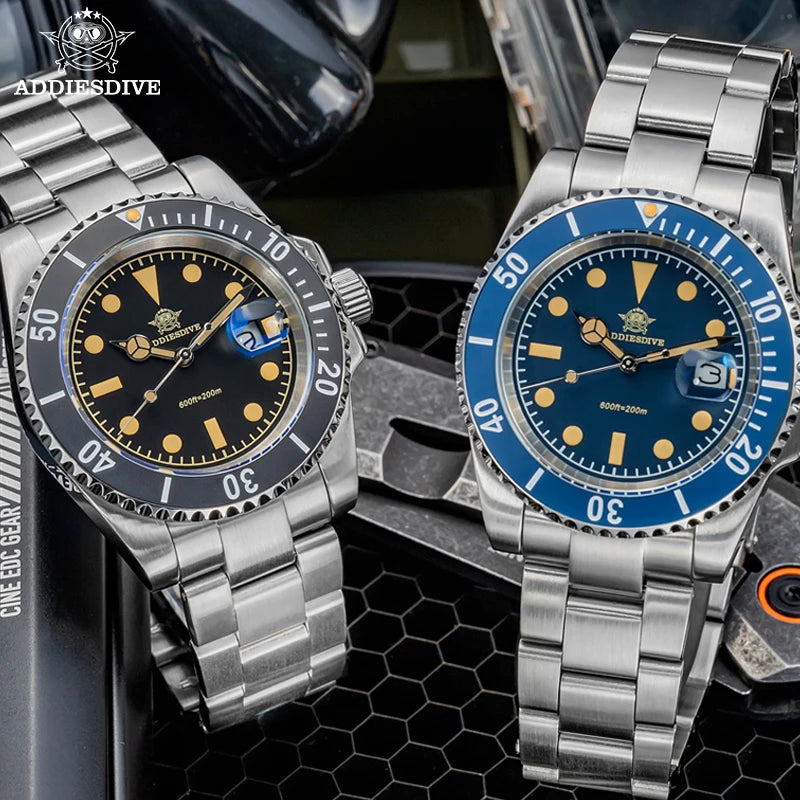 ADDIESDIVE 41mm Stainless Steel Watches Mens Business Leisure Quartz Watch Waterproof Ourdoor Sports 200M Dive WristWatch AD2054