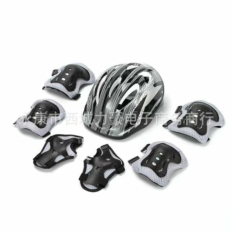 Bicycle Sport Protective Gear Set Adjustable Kids Safety Skating Helmet Pad Set 48-55cm for Skateboard/Bike/Skating/Cycling