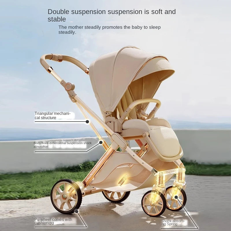 Baby carrige can sit or lie down Lightweight Folding Newborn Baby High Landscape Stroller Two-way Push Anti Vibration Wheels