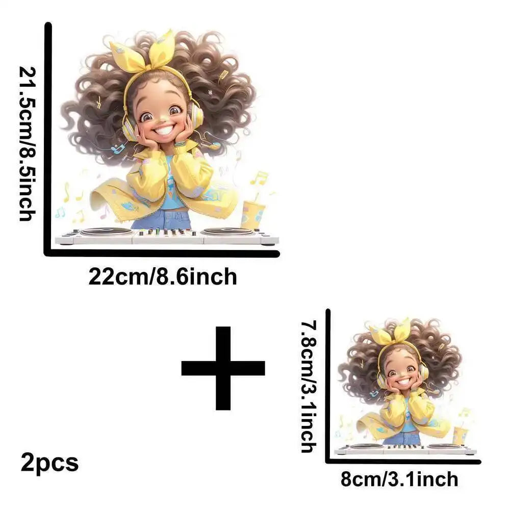 Yellow Guitar Music Girl Heat Transfer Patches For Clothing DIY A-Level Washable T-shirts Iron-on Thermal Stickers