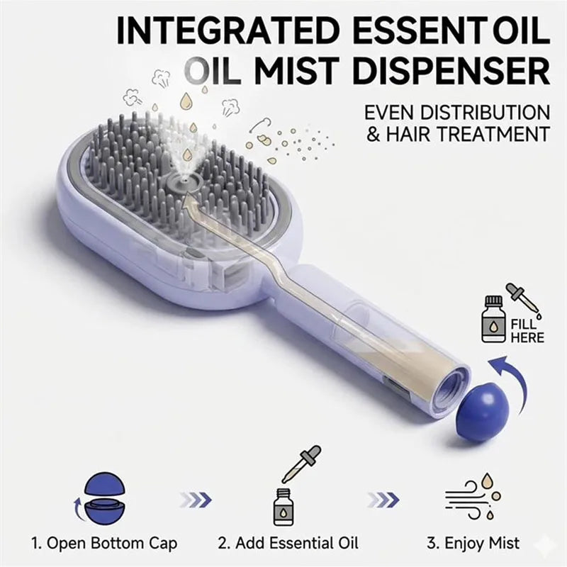3 in 1 Electric Spray Air Cushions Massage Comb Self Cleaning Steam Essential Oil Brush Rechargeable Spray Scalp Massager Combs