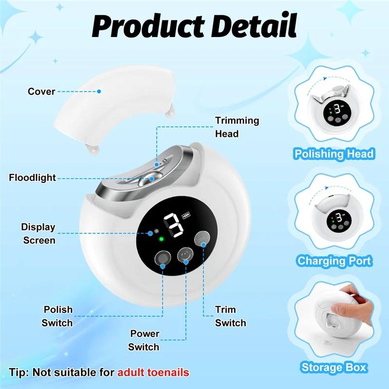 B78B-Nail Trimmer Electric With Nail File& 3 Speed Gears, Baby Nail Clipper For Baby, Adult, Seniors