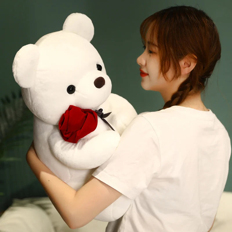 Rose Bear Plush Toy Soft Stuffed Plushies Home Sofa Throw Pillow Ornament Kids Favors Valentine's Day Gifts Wedding Party Decors