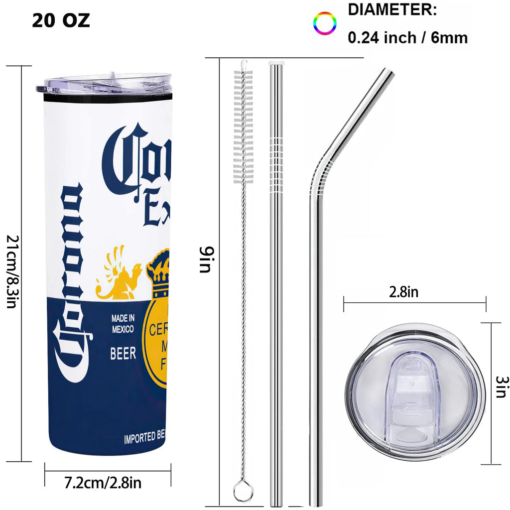 20oz Keep Hot or Cold Corona Tumblers Cup With Lid and straw Mexican Creative Extra Beer Can Stainless Steel Vacuum Water Bottle